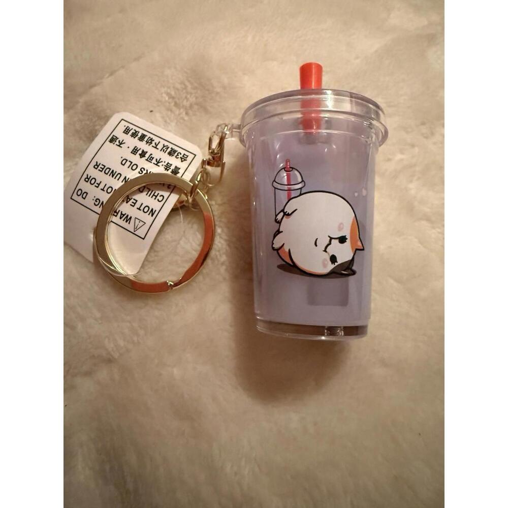 Gong Cha Final Fantasy XIV Collab Purple Fat Cat Boba Tea Key Chain
